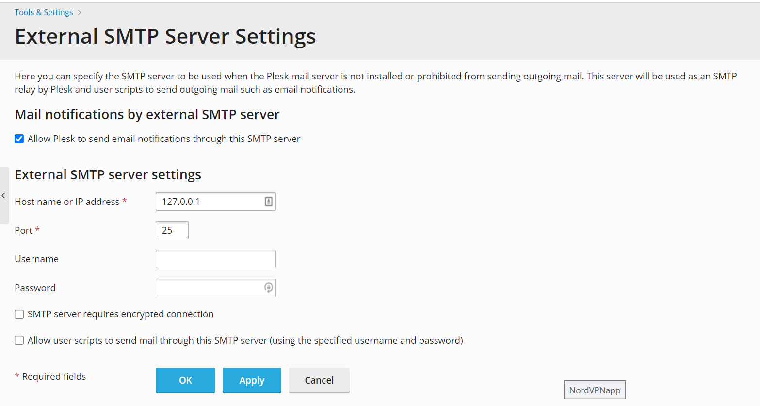 plesk external smtp